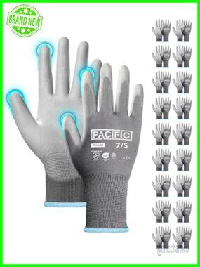 PU Coated Grip Work Gloves, Touchscreen, Seamless Knit, Small, 18 Pairs